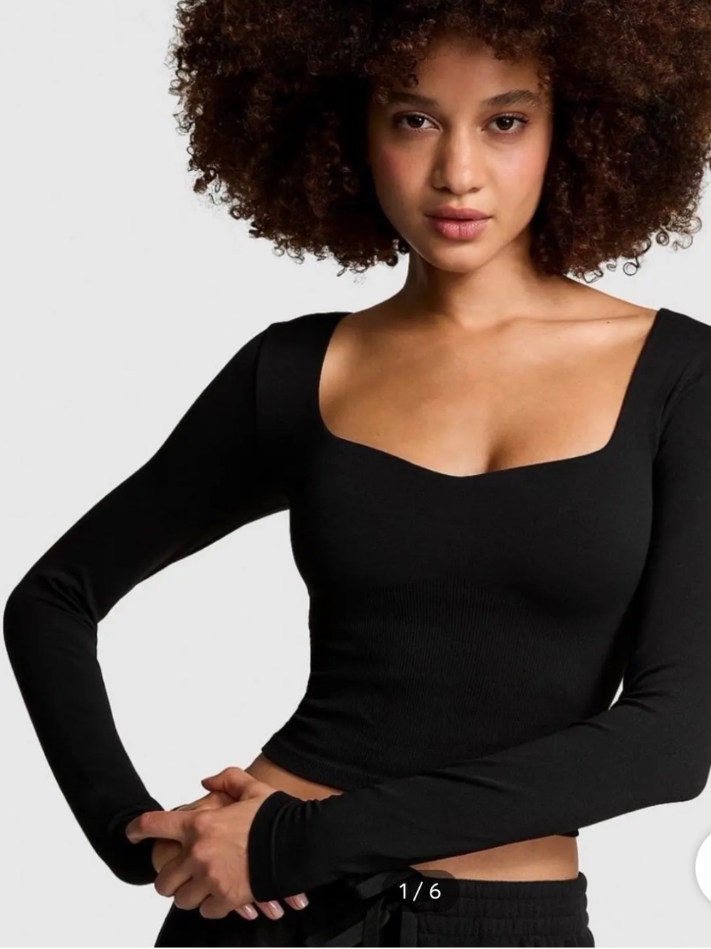 PINK Victoria's Secret Black Seamless Square-Notch Long Sleeve Top